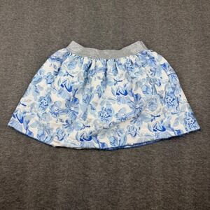 Kidpik Floral Skirt Kids Size 7/8 Blue White Silver Glitter Waistband Jacquard